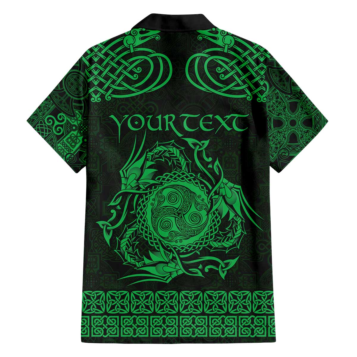 Personalized Montgomeryshire Sir Drefaldwyn Family Matching Off The Shoulder Long Sleeve Dress and Hawaiian Shirt Green Water Triskele Celtic-inspired - Wonder Print Shop