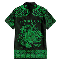 Personalized Montgomeryshire Sir Drefaldwyn Family Matching Off The Shoulder Long Sleeve Dress and Hawaiian Shirt Green Water Triskele Celtic-inspired - Wonder Print Shop