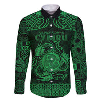 Personalized Montgomeryshire Sir Drefaldwyn Family Matching Off The Shoulder Long Sleeve Dress and Hawaiian Shirt Green Water Triskele Celtic-inspired - Wonder Print Shop