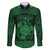 Personalized Montgomeryshire Sir Drefaldwyn Family Matching Off The Shoulder Long Sleeve Dress and Hawaiian Shirt Green Water Triskele Celtic-inspired - Wonder Print Shop