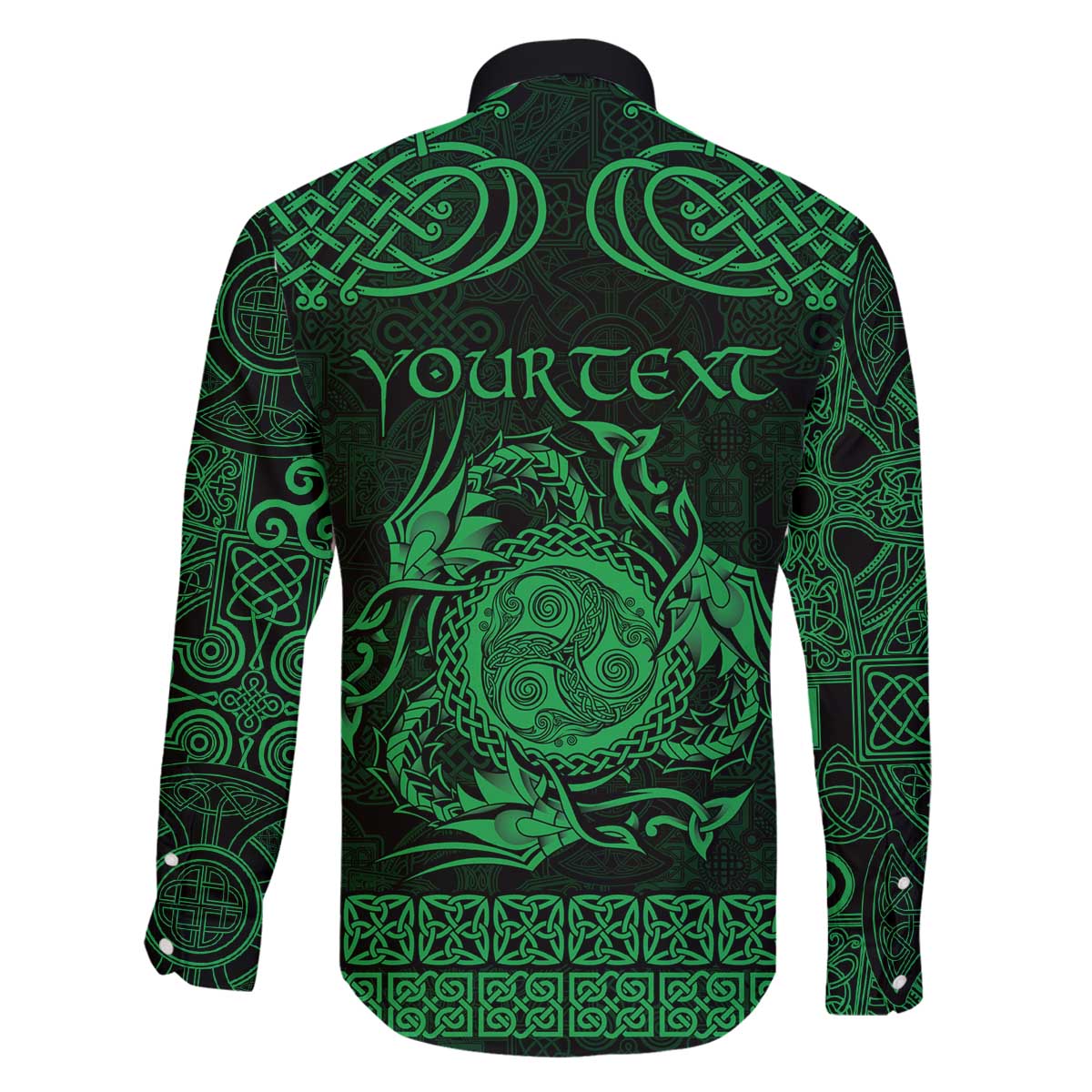 Personalized Montgomeryshire Sir Drefaldwyn Family Matching Off The Shoulder Long Sleeve Dress and Hawaiian Shirt Green Water Triskele Celtic-inspired - Wonder Print Shop