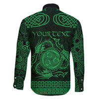 Personalized Montgomeryshire Sir Drefaldwyn Family Matching Off The Shoulder Long Sleeve Dress and Hawaiian Shirt Green Water Triskele Celtic-inspired - Wonder Print Shop