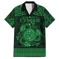 Personalized Montgomeryshire Sir Drefaldwyn Family Matching Off Shoulder Maxi Dress and Hawaiian Shirt Green Water Triskele Celtic-inspired - Wonder Print Shop