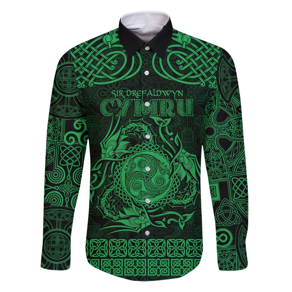 Personalized Montgomeryshire Sir Drefaldwyn Family Matching Off Shoulder Maxi Dress and Hawaiian Shirt Green Water Triskele Celtic-inspired - Wonder Print Shop