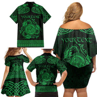 Personalized Montgomeryshire Sir Drefaldwyn Family Matching Off Shoulder Short Dress and Hawaiian Shirt Green Water Triskele Celtic-inspired - Wonder Print Shop