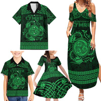 Personalized Montgomeryshire Sir Drefaldwyn Family Matching Summer Maxi Dress and Hawaiian Shirt Green Water Triskele Celtic-inspired - Wonder Print Shop