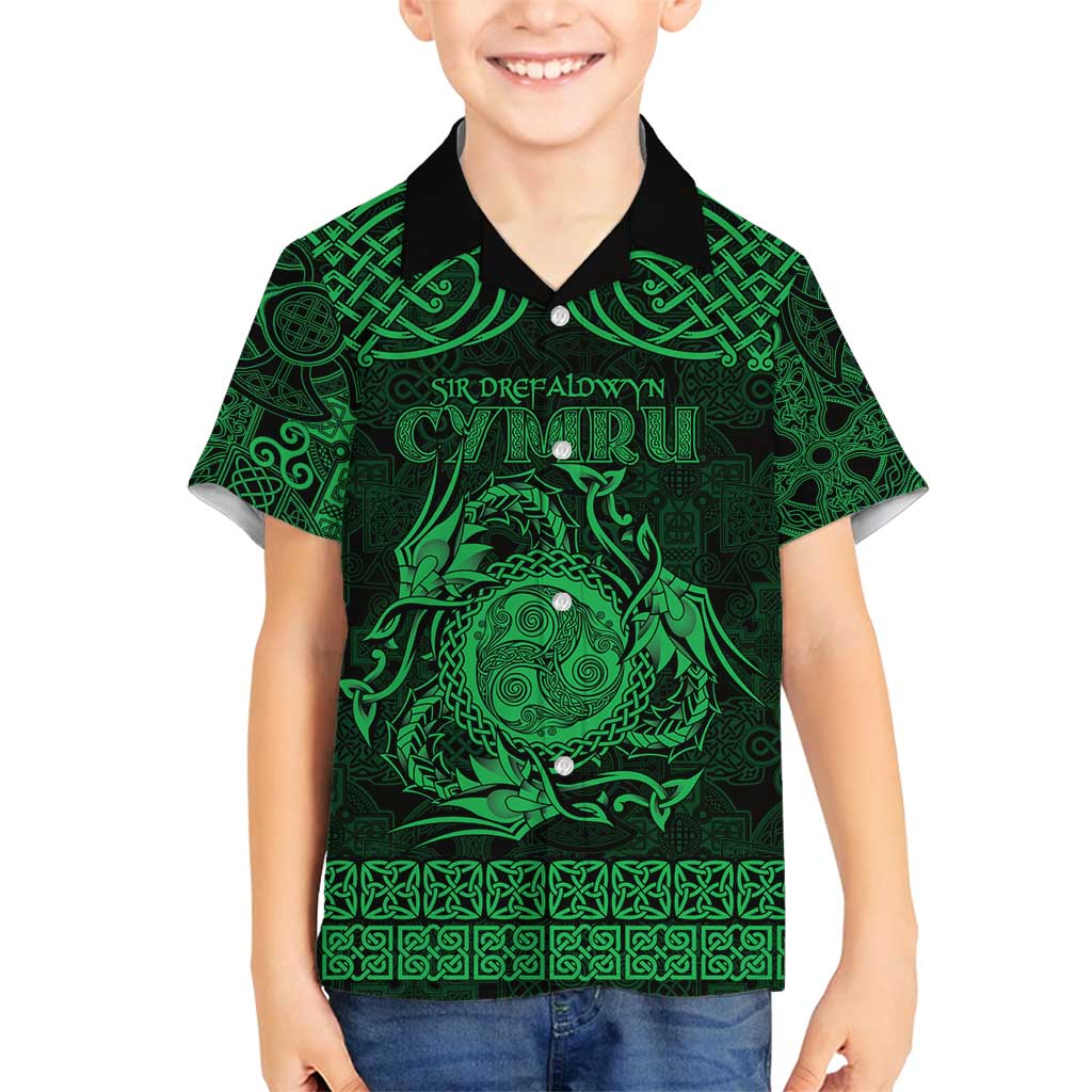Personalized Montgomeryshire Sir Drefaldwyn Family Matching Summer Maxi Dress and Hawaiian Shirt Green Water Triskele Celtic-inspired - Wonder Print Shop
