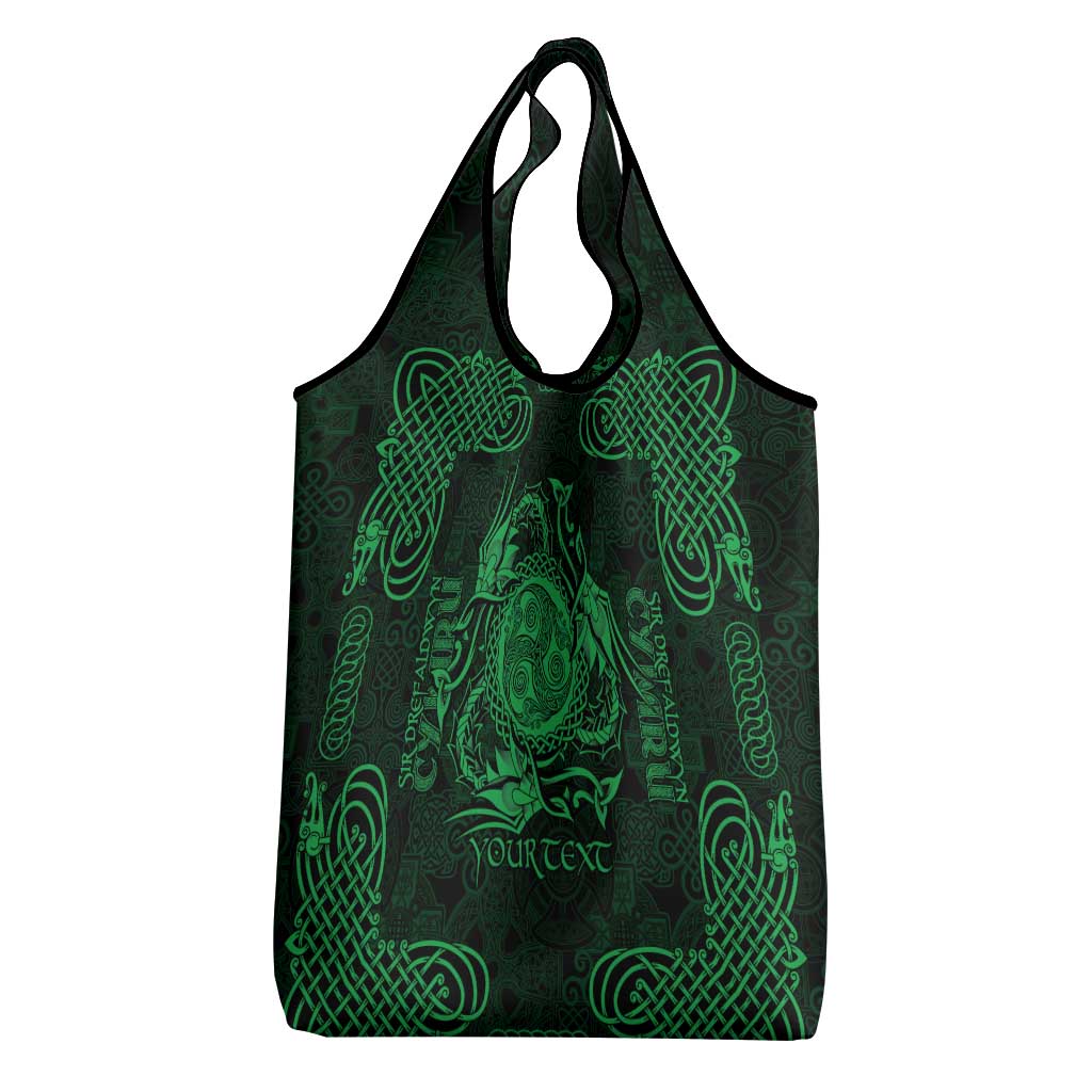 Personalized Montgomeryshire Sir Drefaldwyn Grocery Bag Green Water Triskele Celtic-inspired - Wonder Print Shop