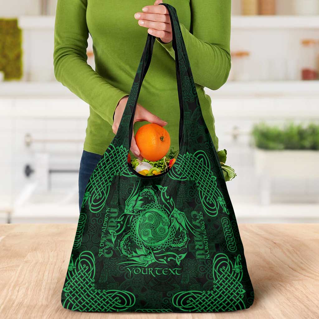 Personalized Montgomeryshire Sir Drefaldwyn Grocery Bag Green Water Triskele Celtic-inspired - Wonder Print Shop