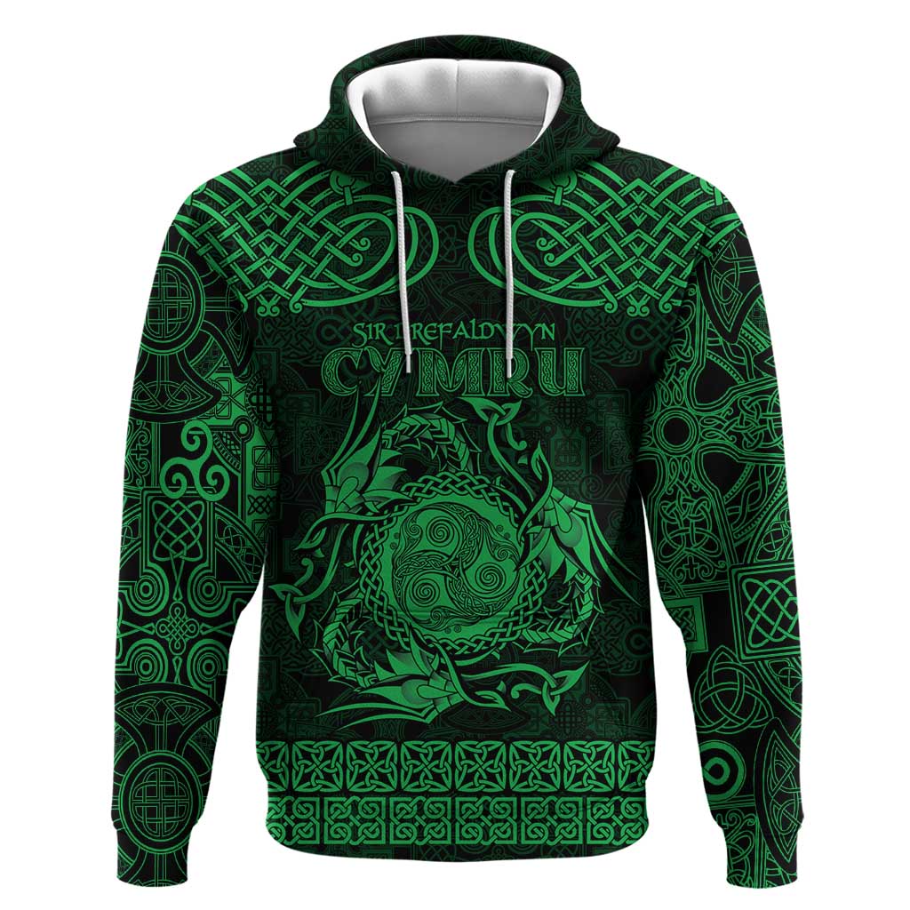 Personalized Montgomeryshire Sir Drefaldwyn Hoodie Green Water Triskele Celtic-inspired - Wonder Print Shop