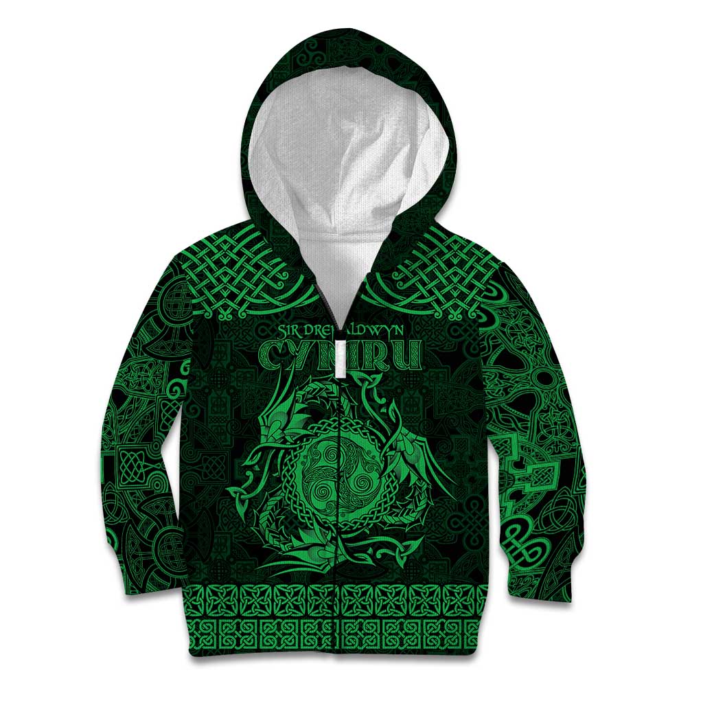 Personalized Montgomeryshire Sir Drefaldwyn Kid Hoodie Green Water Triskele Celtic-inspired - Wonder Print Shop