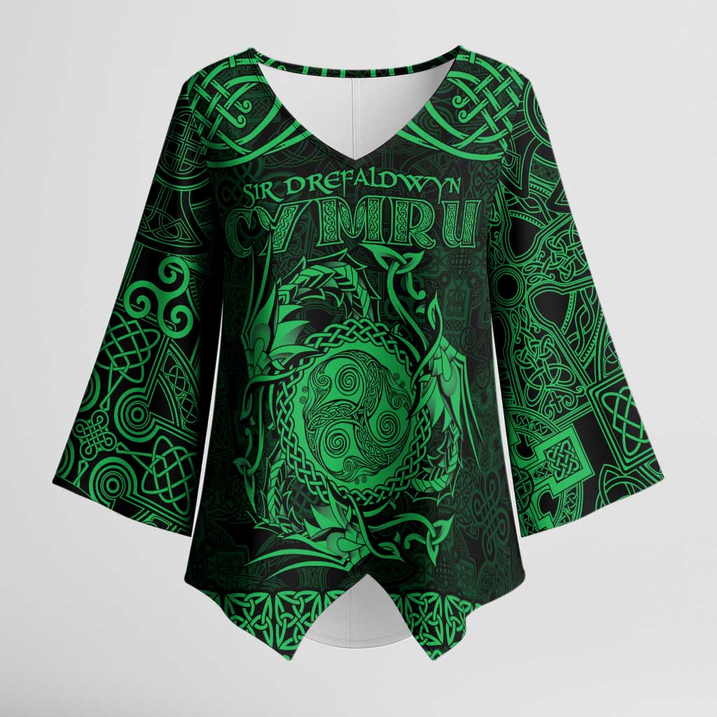 Personalized Montgomeryshire Sir Drefaldwyn Kimono Sleeve Blouse Green Water Triskele Celtic-inspired - Wonder Print Shop