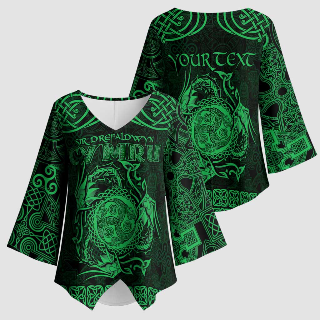 Personalized Montgomeryshire Sir Drefaldwyn Kimono Sleeve Blouse Green Water Triskele Celtic-inspired - Wonder Print Shop
