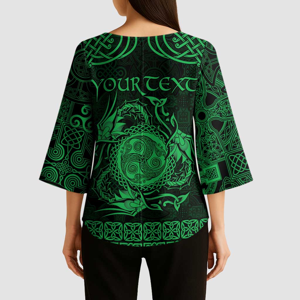 Personalized Montgomeryshire Sir Drefaldwyn Kimono Sleeve Blouse Green Water Triskele Celtic-inspired - Wonder Print Shop