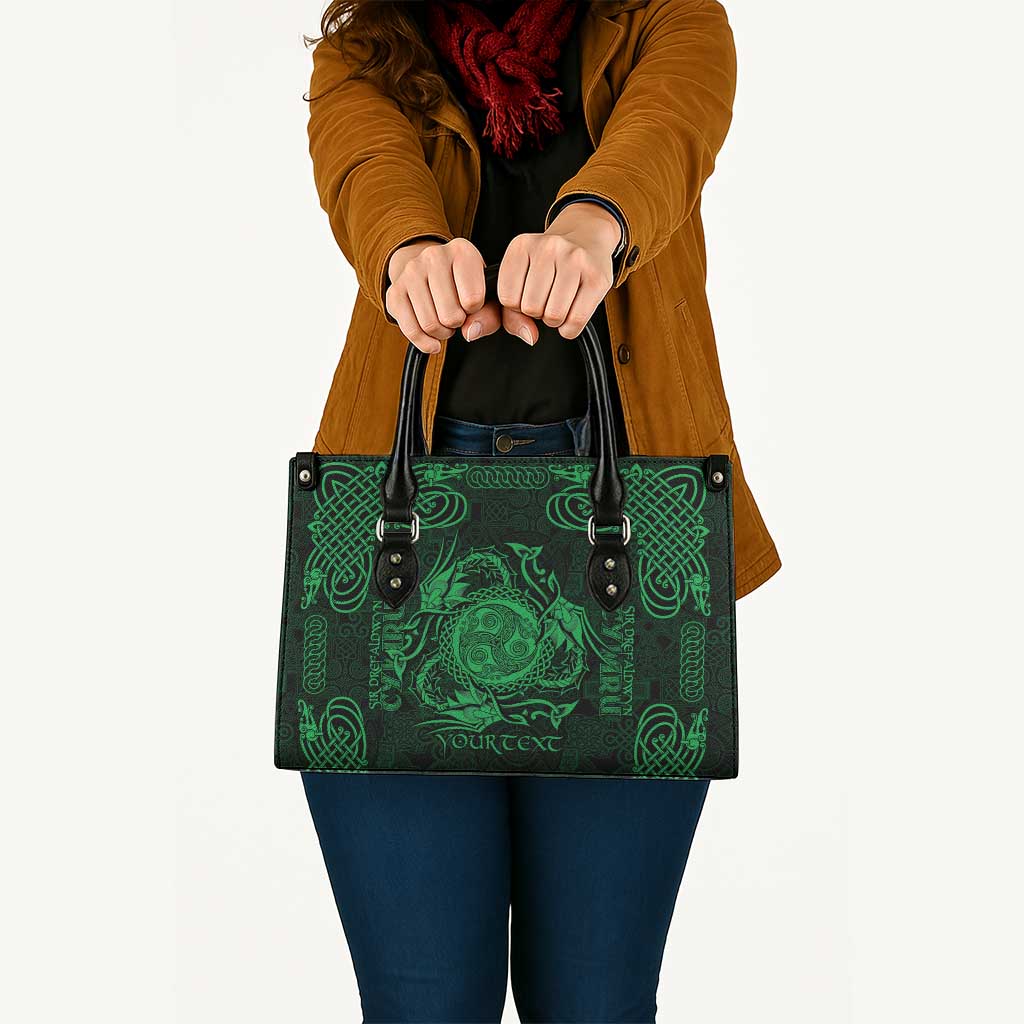 Personalized Montgomeryshire Sir Drefaldwyn Leather Bag Green Water Triskele Celtic-inspired - Wonder Print Shop