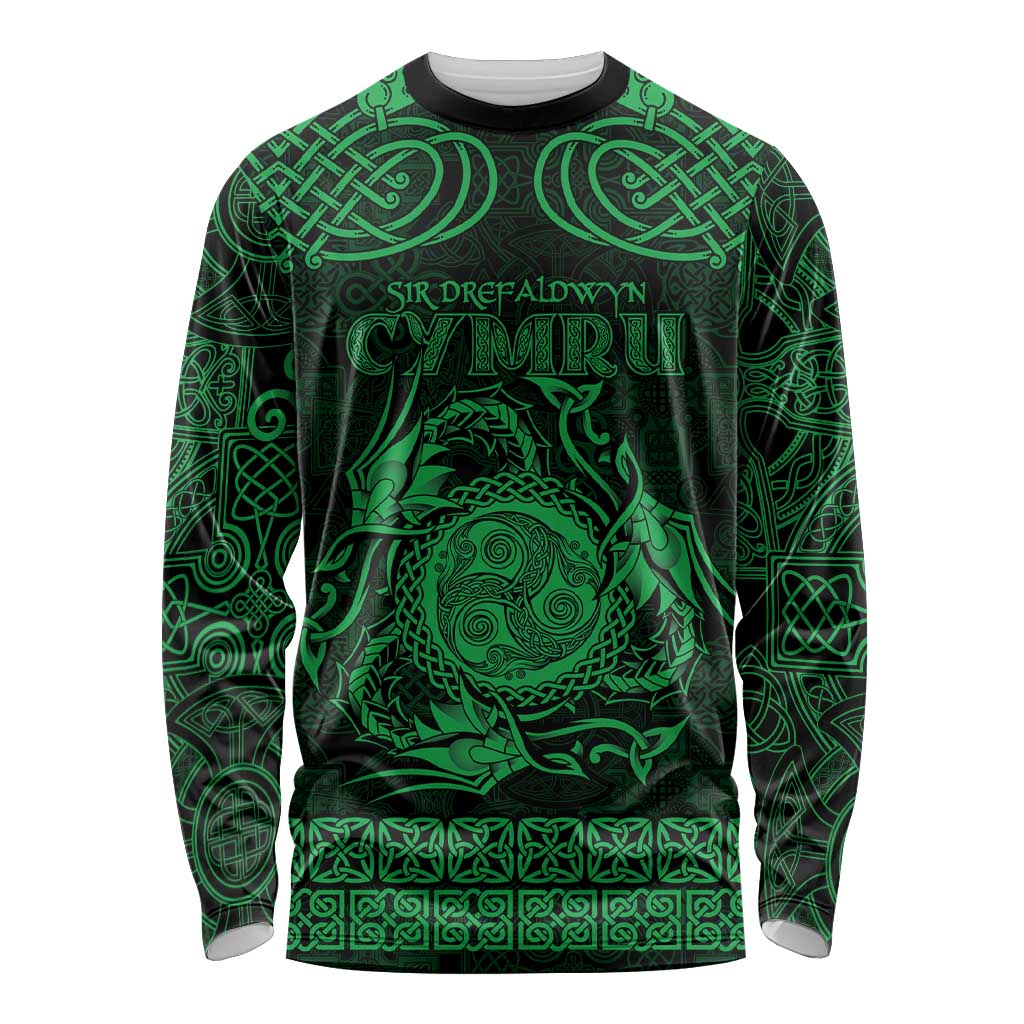 Personalized Montgomeryshire Sir Drefaldwyn Long Sleeve Shirt Green Water Triskele Celtic-inspired - Wonder Print Shop