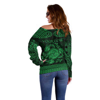 Personalized Montgomeryshire Sir Drefaldwyn Off Shoulder Sweater Green Water Triskele Celtic-inspired - Wonder Print Shop