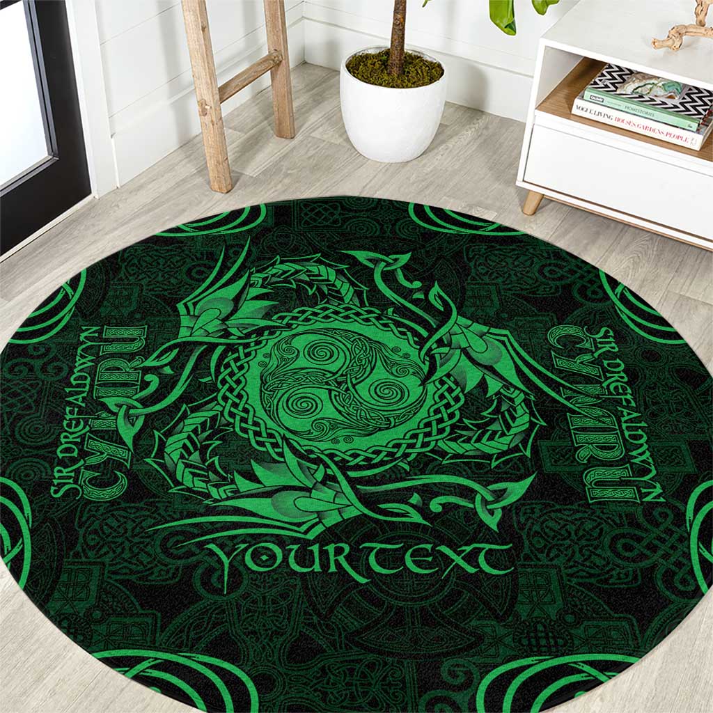 Personalized Montgomeryshire Sir Drefaldwyn Round Carpet Green Water Triskele Celtic-inspired - Wonder Print Shop