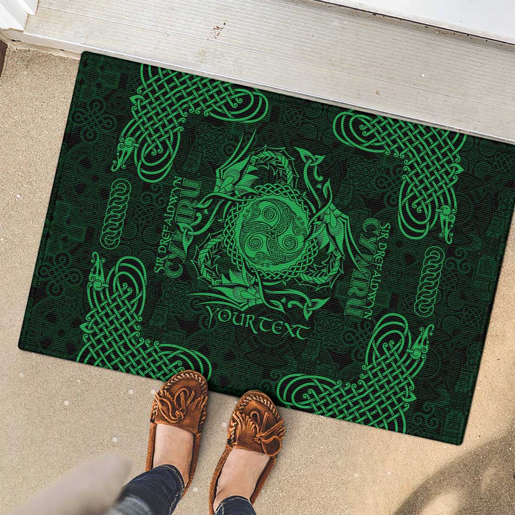 Personalized Montgomeryshire Sir Drefaldwyn Rubber Doormat Green Water Triskele Celtic-inspired - Wonder Print Shop