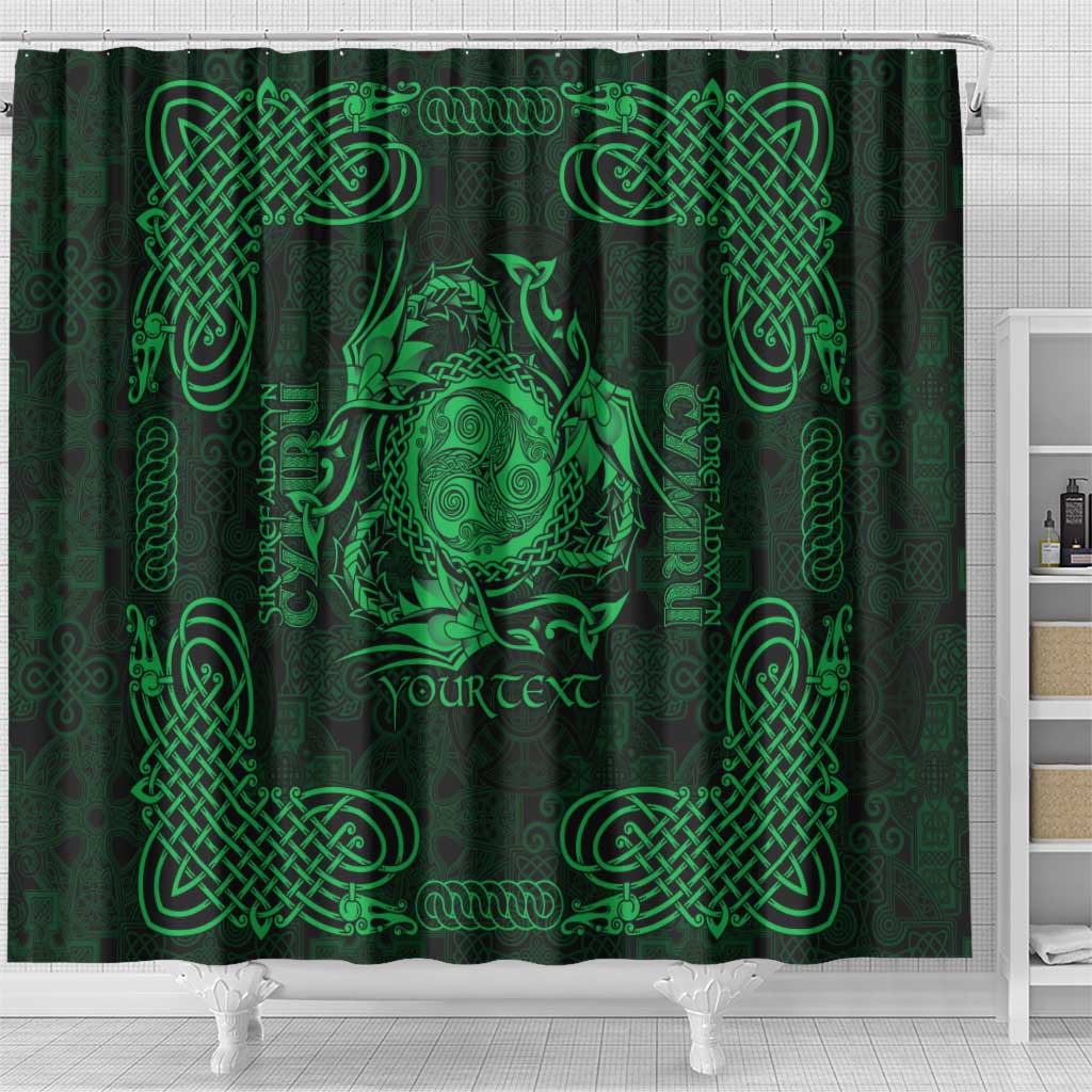 Personalized Montgomeryshire Sir Drefaldwyn Shower Curtain Green Water Triskele Celtic-inspired - Wonder Print Shop