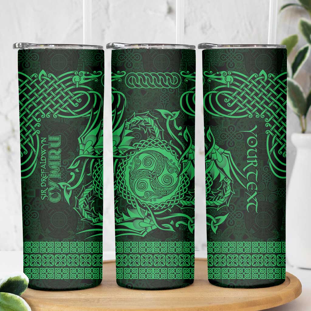 Personalized Montgomeryshire Sir Drefaldwyn Skinny Tumbler Green Water Triskele Celtic-inspired - Wonder Print Shop