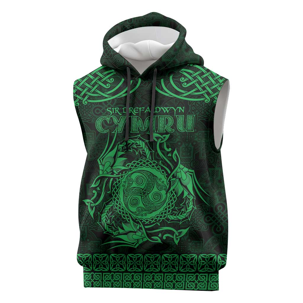 Personalized Montgomeryshire Sir Drefaldwyn Sleeveless Hoodie Green Water Triskele Celtic-inspired - Wonder Print Shop