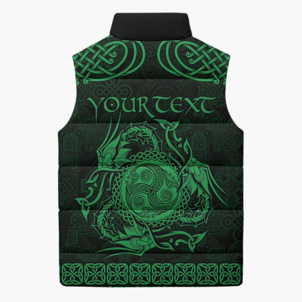 Personalized Montgomeryshire Sir Drefaldwyn Sleeveless Puffer Jacket Green Water Triskele Celtic-inspired - Wonder Print Shop