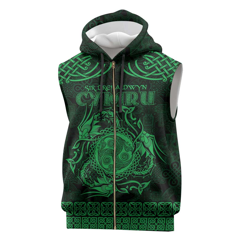 Personalized Montgomeryshire Sir Drefaldwyn Sleeveless Zip Hoodie Green Water Triskele Celtic-inspired - Wonder Print Shop