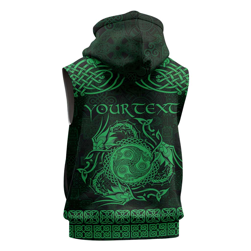 Personalized Montgomeryshire Sir Drefaldwyn Sleeveless Zip Hoodie Green Water Triskele Celtic-inspired - Wonder Print Shop