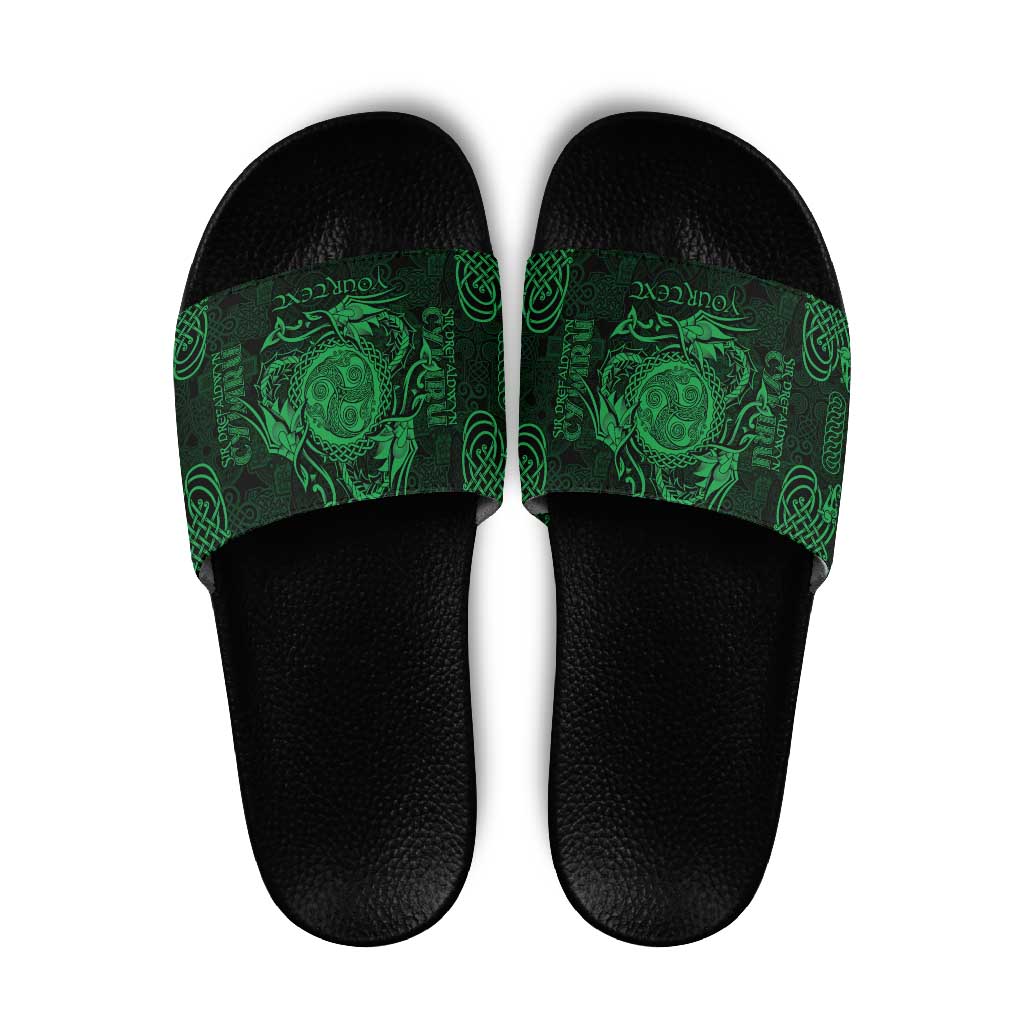 Personalized Montgomeryshire Sir Drefaldwyn Slide Sandals Green Water Triskele Celtic-inspired - Wonder Print Shop