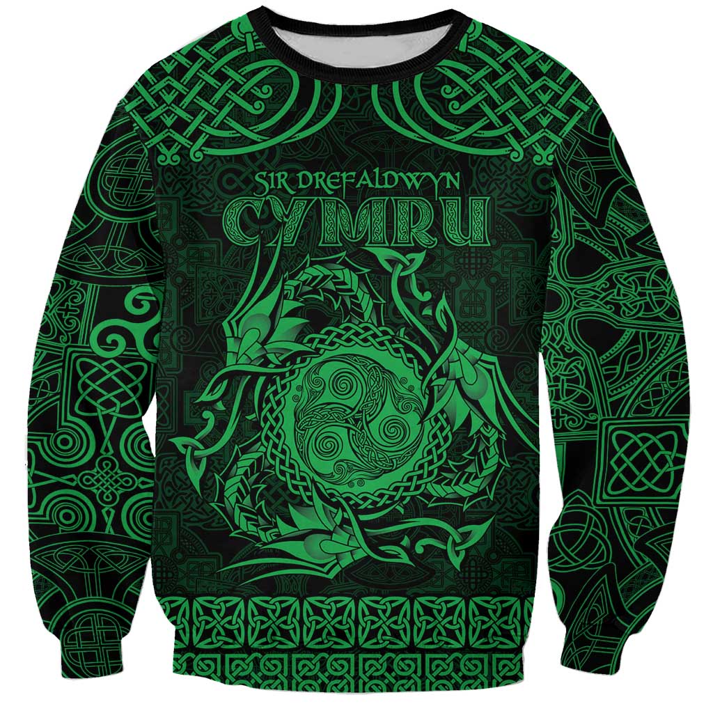 Personalized Montgomeryshire Sir Drefaldwyn Sweatshirt Green Water Triskele Celtic-inspired - Wonder Print Shop