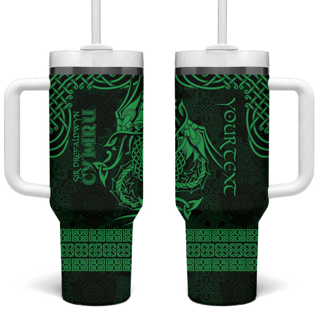 Personalized Montgomeryshire Sir Drefaldwyn Tumbler With Handle Green Water Triskele Celtic-inspired - Wonder Print Shop