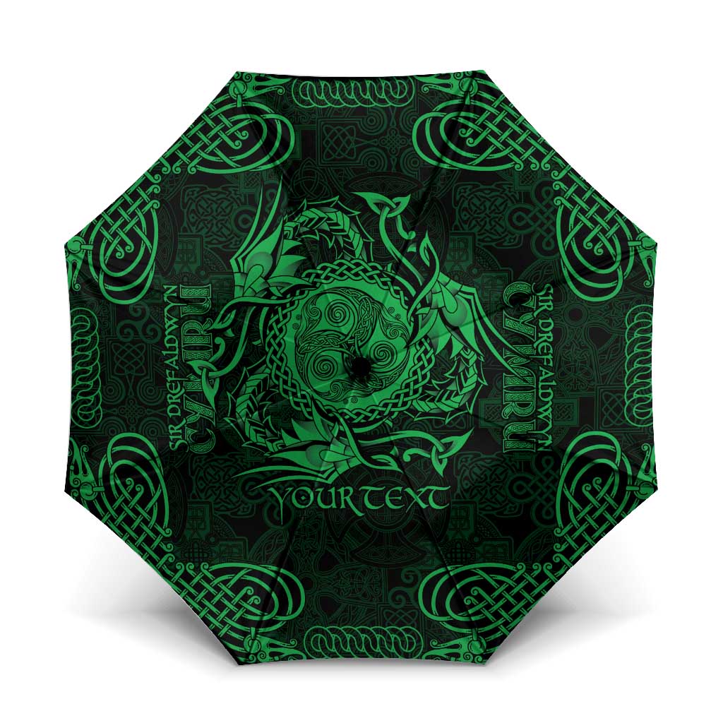 Personalized Montgomeryshire Sir Drefaldwyn Umbrella Green Water Triskele Celtic-inspired - Wonder Print Shop