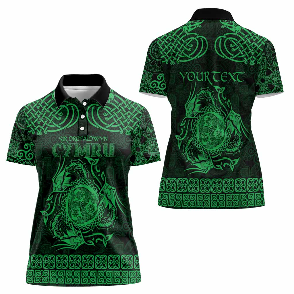 Personalized Montgomeryshire Sir Drefaldwyn Women Polo Shirt Green Water Triskele Celtic-inspired - Wonder Print Shop