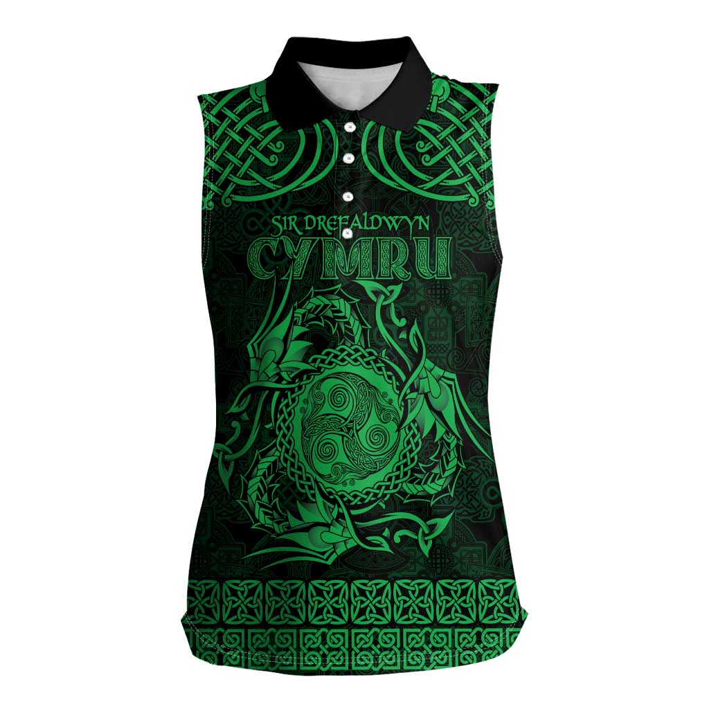 Personalized Montgomeryshire Sir Drefaldwyn Women Sleeveless Polo Shirt Green Water Triskele Celtic-inspired - Wonder Print Shop