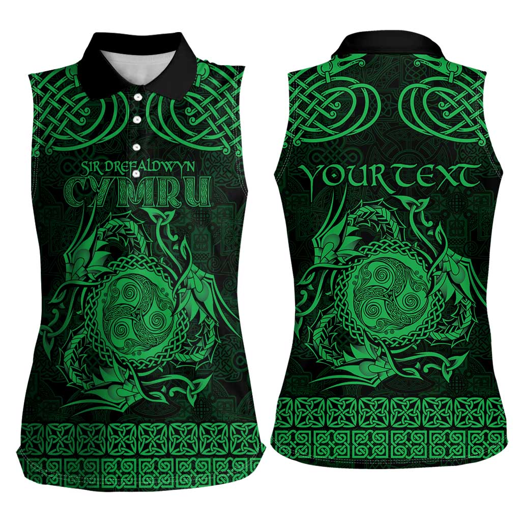 Personalized Montgomeryshire Sir Drefaldwyn Women Sleeveless Polo Shirt Green Water Triskele Celtic-inspired - Wonder Print Shop