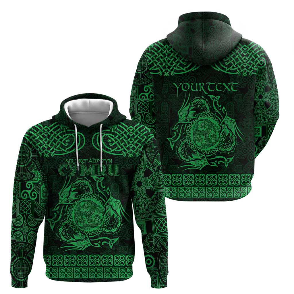 Personalized Montgomeryshire Sir Drefaldwyn Zip Hoodie Green Water Triskele Celtic-inspired - Wonder Print Shop