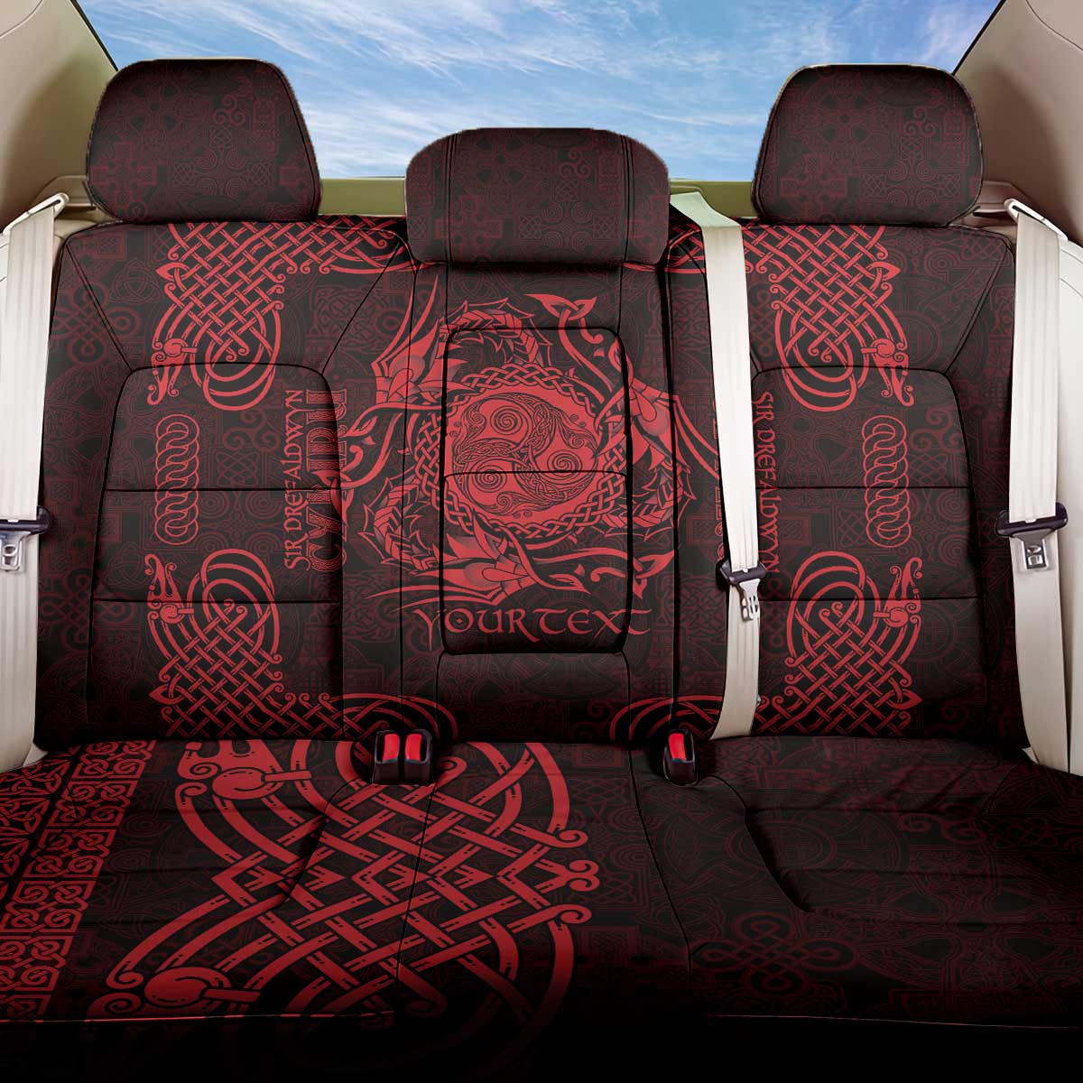 Personalized Montgomeryshire Sir Drefaldwyn Back Car Seat Cover Red Water Triskele Celtic-inspired - Wonder Print Shop