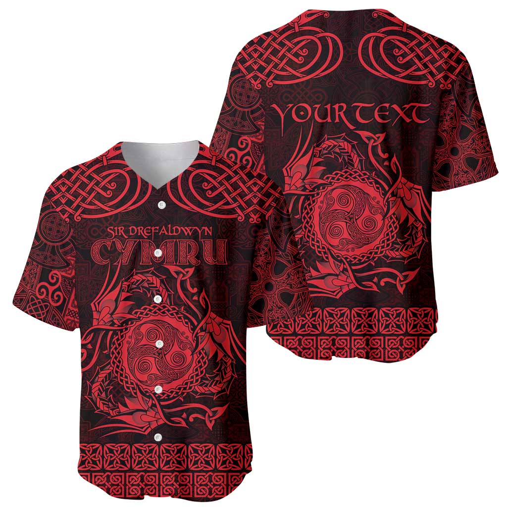 Personalized Montgomeryshire Sir Drefaldwyn Baseball Jersey Red Water Triskele Celtic-inspired - Wonder Print Shop