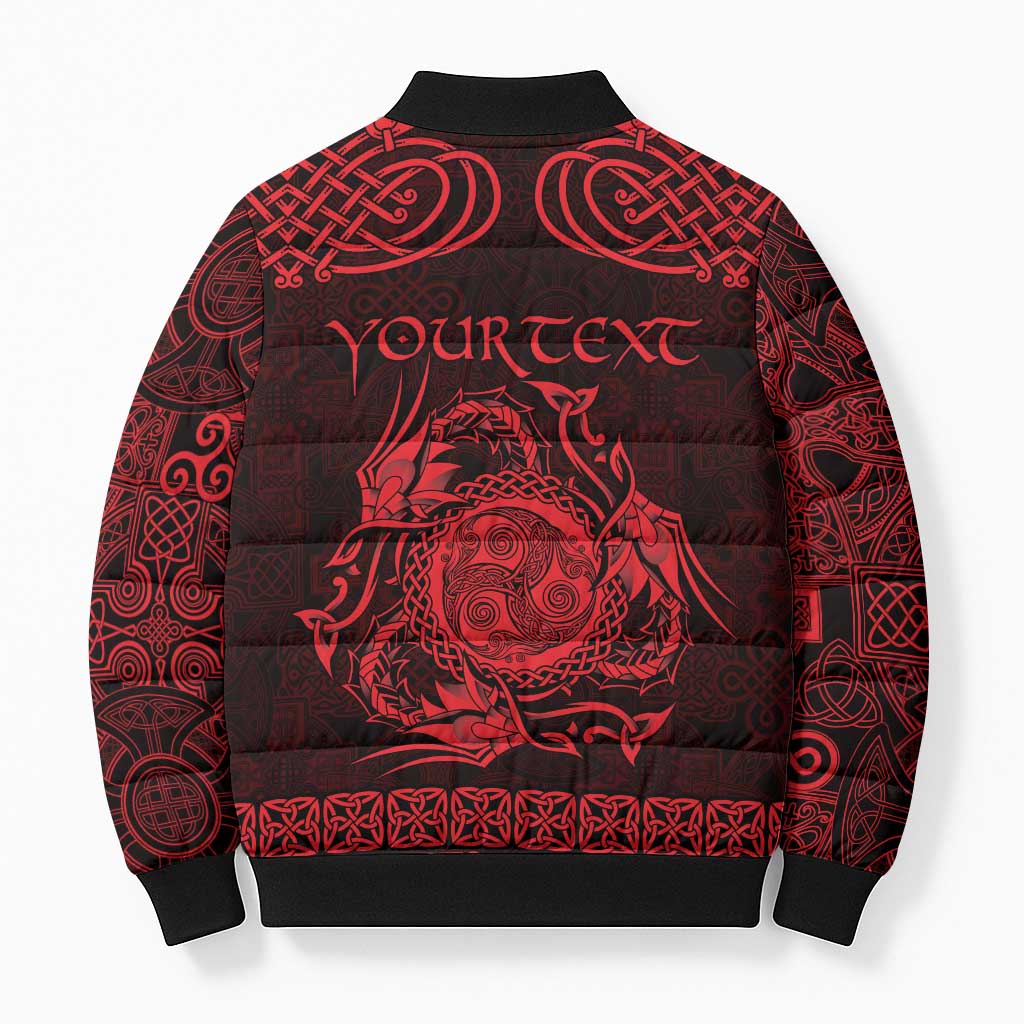 Personalized Montgomeryshire Sir Drefaldwyn Bomber Puffer Jacket Red Water Triskele Celtic-inspired - Wonder Print Shop