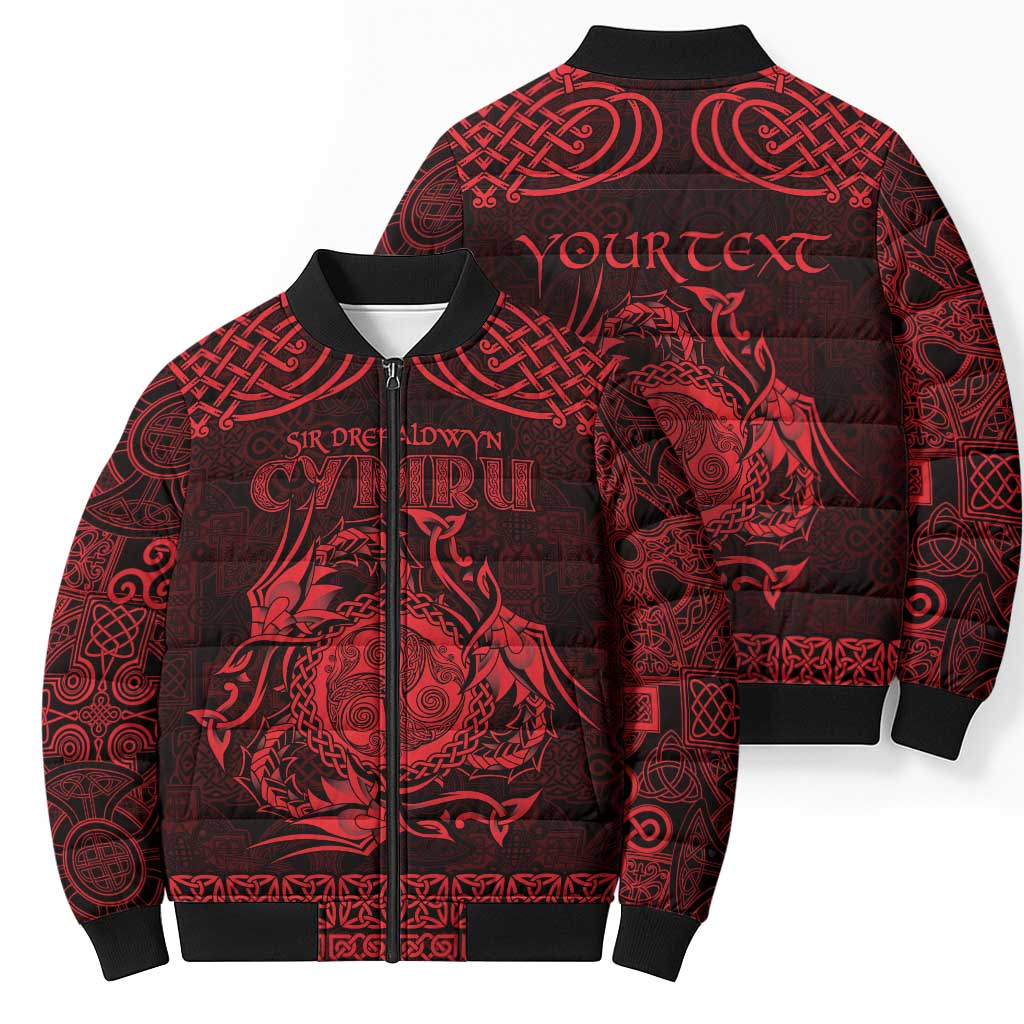 Personalized Montgomeryshire Sir Drefaldwyn Bomber Puffer Jacket Red Water Triskele Celtic-inspired - Wonder Print Shop
