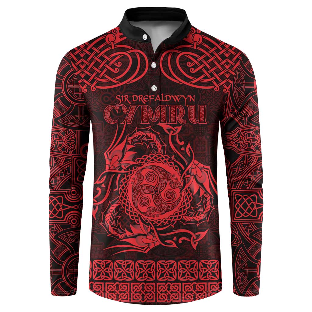 Personalized Montgomeryshire Sir Drefaldwyn Button Sweatshirt Red Water Triskele Celtic-inspired - Wonder Print Shop