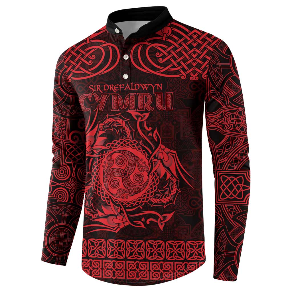 Personalized Montgomeryshire Sir Drefaldwyn Button Sweatshirt Red Water Triskele Celtic-inspired - Wonder Print Shop