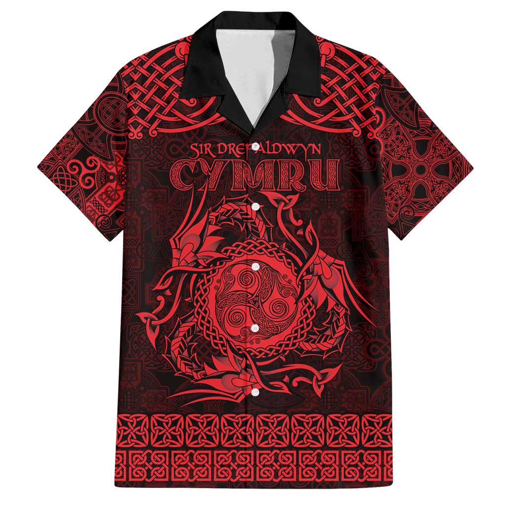 Personalized Montgomeryshire Sir Drefaldwyn Family Matching Long Sleeve Bodycon Dress and Hawaiian Shirt Red Water Triskele Celtic-inspired - Wonder Print Shop
