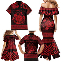 Personalized Montgomeryshire Sir Drefaldwyn Family Matching Mermaid Dress and Hawaiian Shirt Red Water Triskele Celtic-inspired - Wonder Print Shop