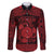 Personalized Montgomeryshire Sir Drefaldwyn Family Matching Off The Shoulder Long Sleeve Dress and Hawaiian Shirt Red Water Triskele Celtic-inspired - Wonder Print Shop