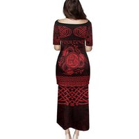 Personalized Montgomeryshire Sir Drefaldwyn Family Matching Puletasi and Hawaiian Shirt Red Water Triskele Celtic-inspired - Wonder Print Shop