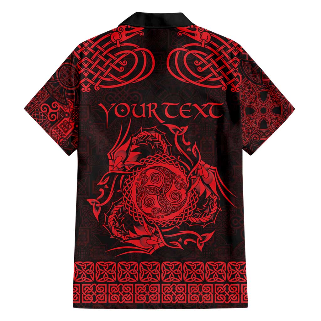 Personalized Montgomeryshire Sir Drefaldwyn Family Matching Short Sleeve Bodycon Dress and Hawaiian Shirt Red Water Triskele Celtic-inspired - Wonder Print Shop