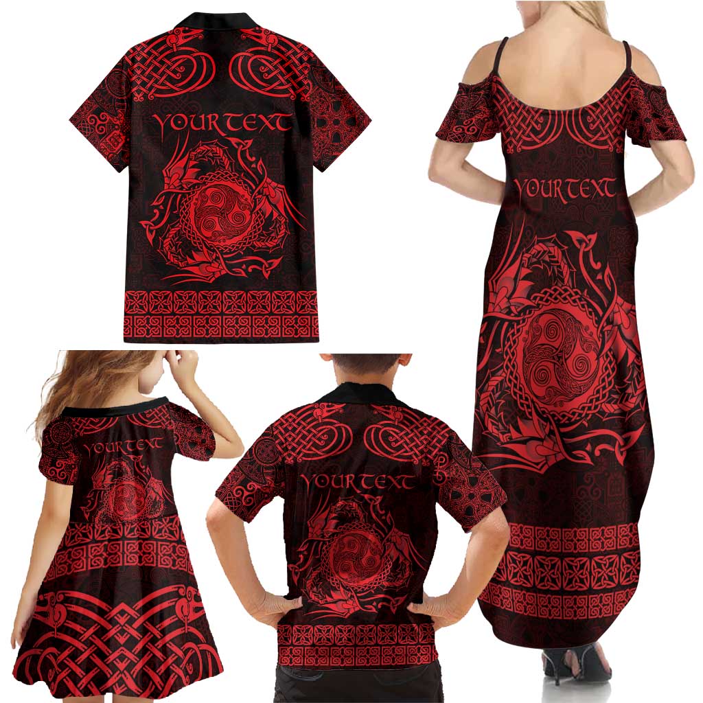 Personalized Montgomeryshire Sir Drefaldwyn Family Matching Summer Maxi Dress and Hawaiian Shirt Red Water Triskele Celtic-inspired - Wonder Print Shop