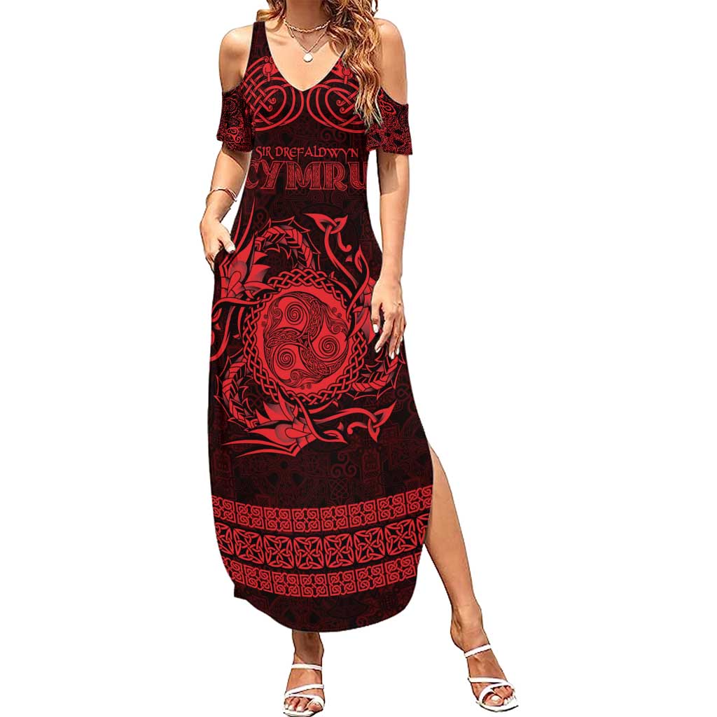 Personalized Montgomeryshire Sir Drefaldwyn Family Matching Summer Maxi Dress and Hawaiian Shirt Red Water Triskele Celtic-inspired - Wonder Print Shop